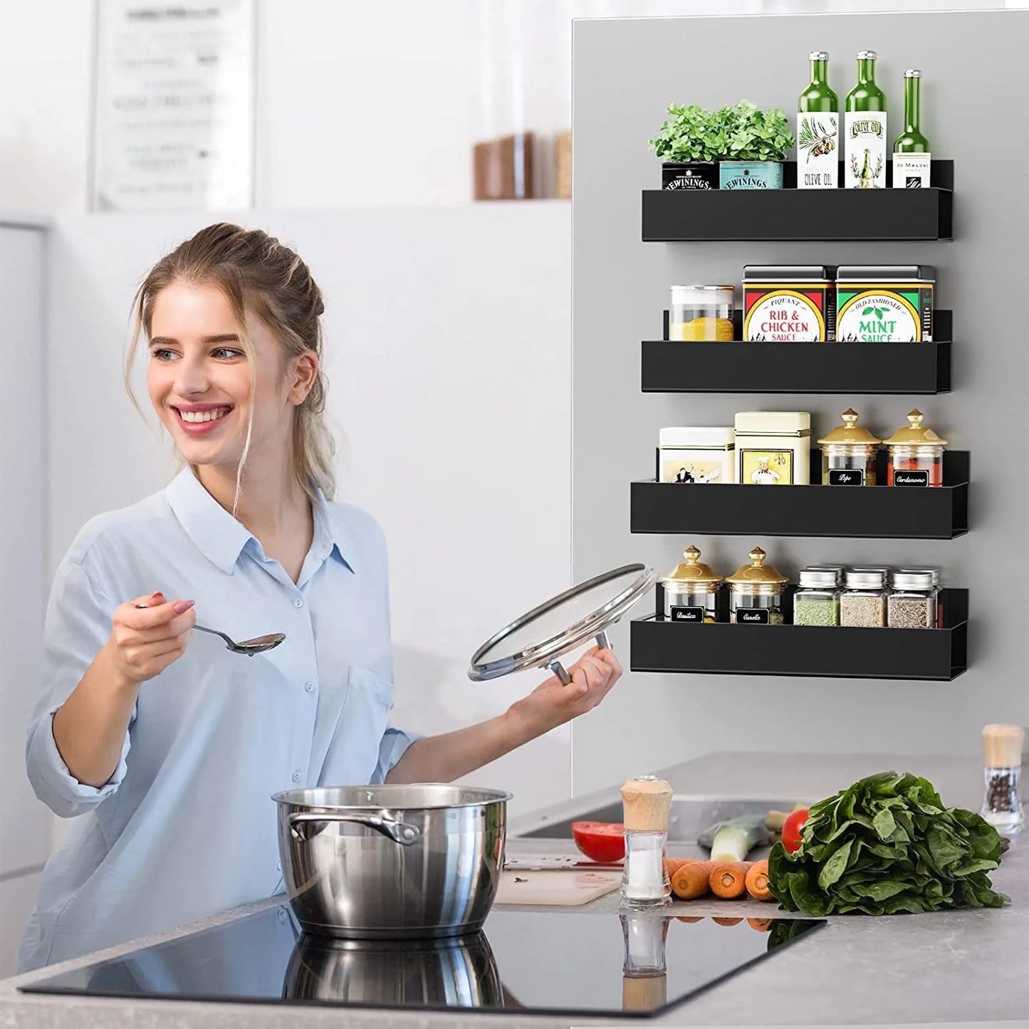 Magnetic Spice Rack Organizer, 4 Pack for Refrigerator and Oven
