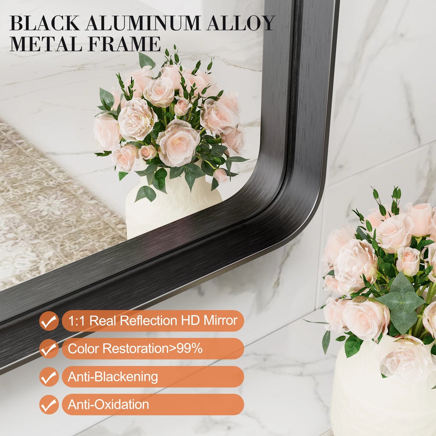 JHK Vanity Framed Mirror For Living Room Matte Metal