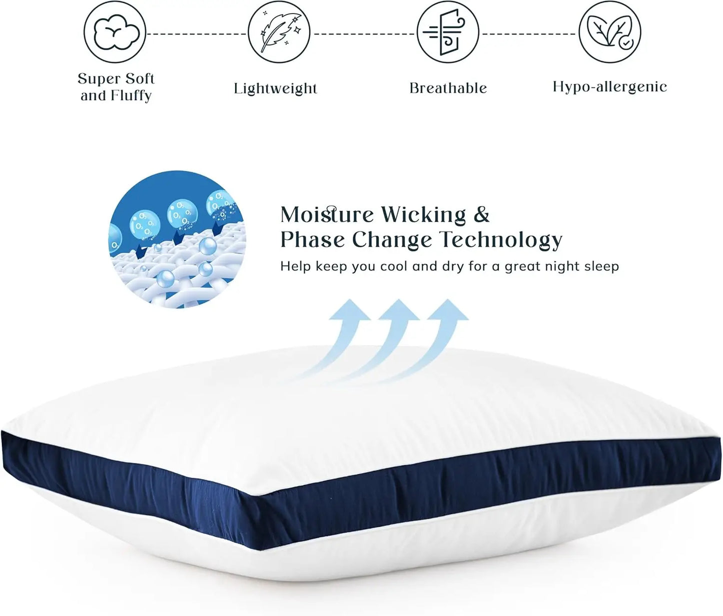 Gusseted Down Alternative Bed Pillows Set of 2 for Sleepers