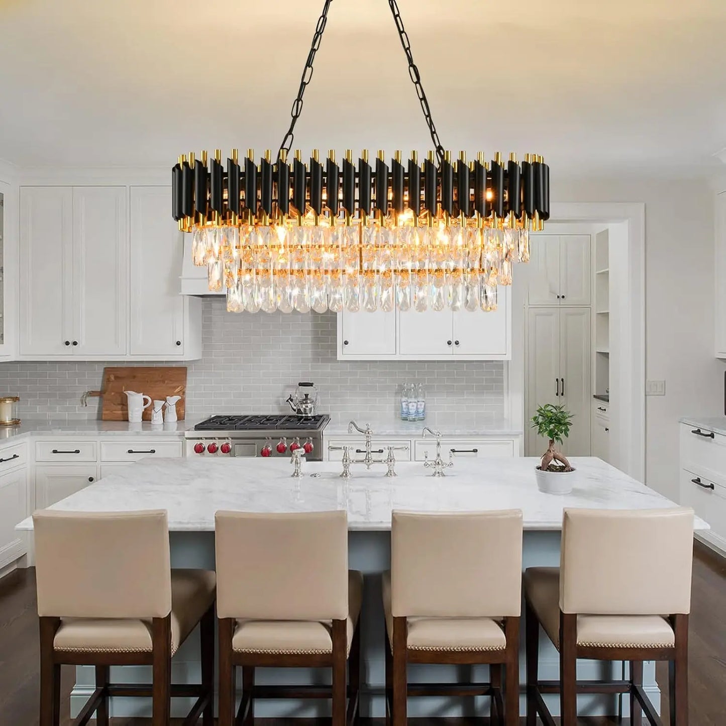 Modern Crystal Chandelier 3-Tier K9 Oval Pendant Design