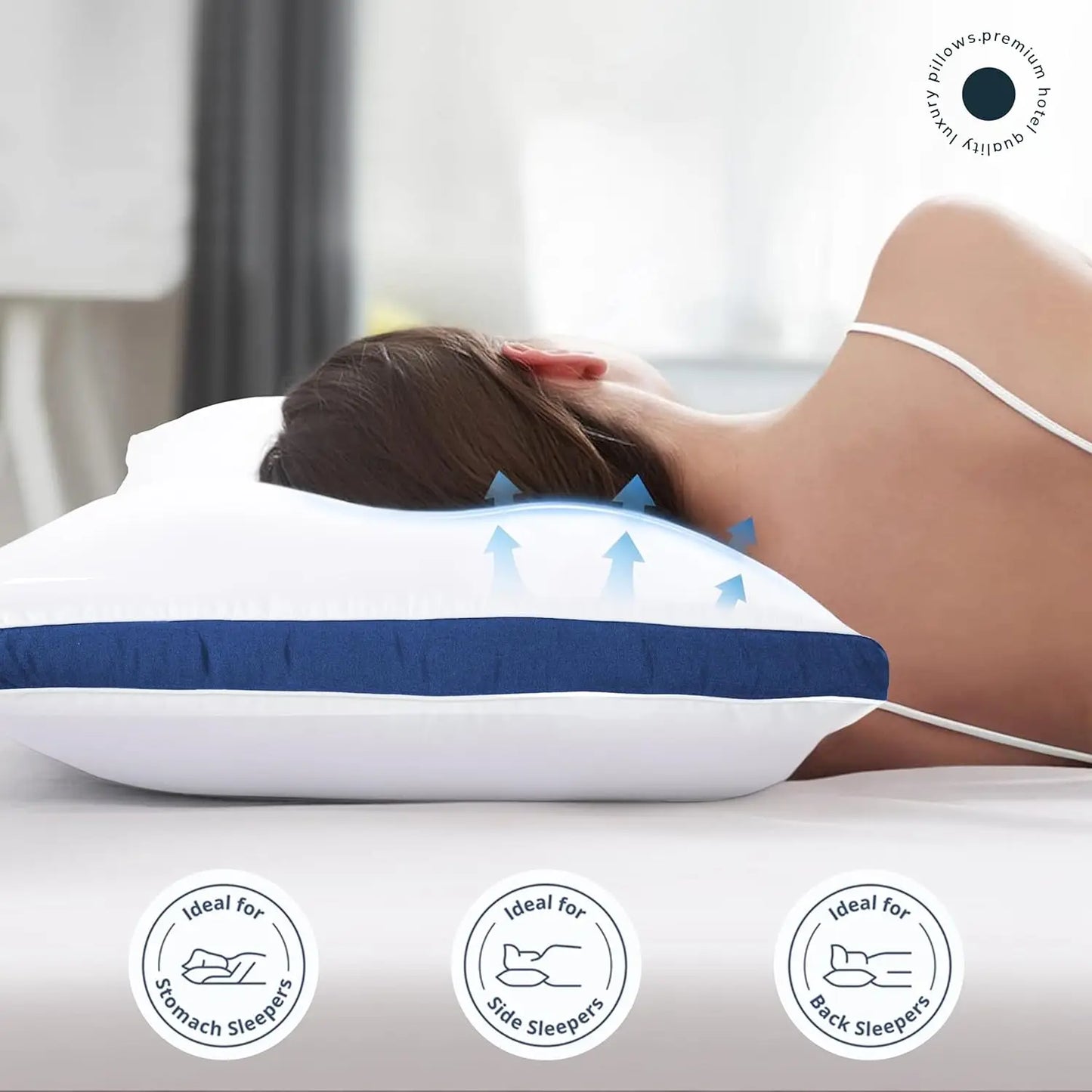 Gusseted Down Alternative Bed Pillows Set of 2 for Sleepers