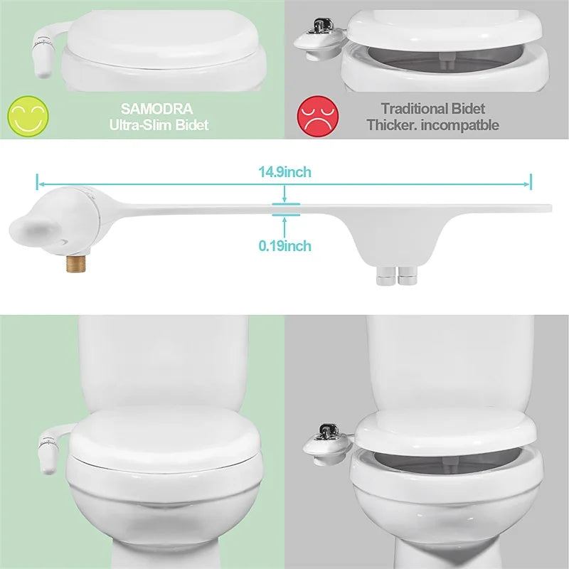 SAMODRA Ultra-Slim Toilet Bidet Seat Attachment With Adjustable Water Pressure