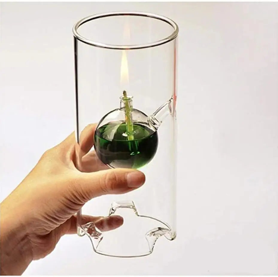 MEMEOKON Borosilicate Glass Cylindrical Oil Light Hurricane Candle Holder