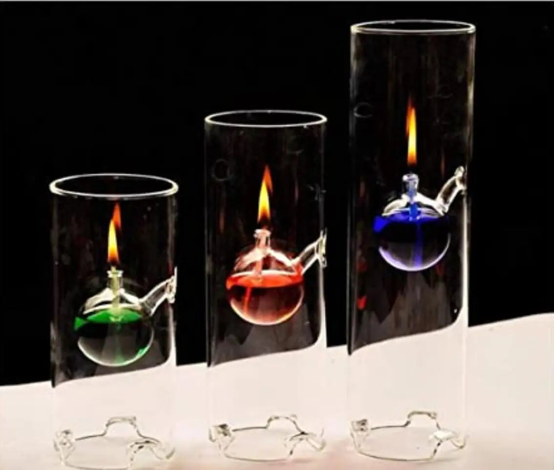 MEMEOKON Borosilicate Glass Cylindrical Oil Light Hurricane Candle Holder