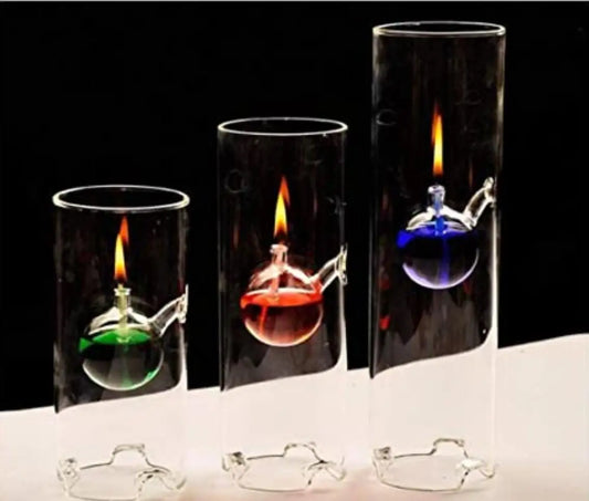 MEMEOKON Borosilicate Glass Cylindrical Oil Light Hurricane Candle Holder