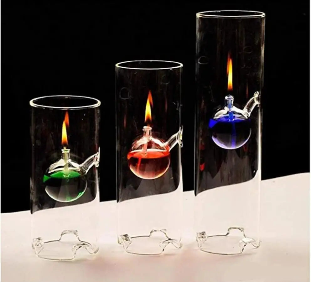 MEMEOKON Borosilicate Glass Cylindrical Oil Light Hurricane Candle Holder
