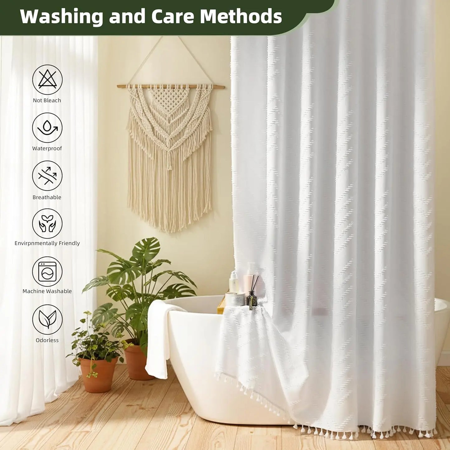 Boho Textured Tufted Chevron Waterproof Shower Curtain