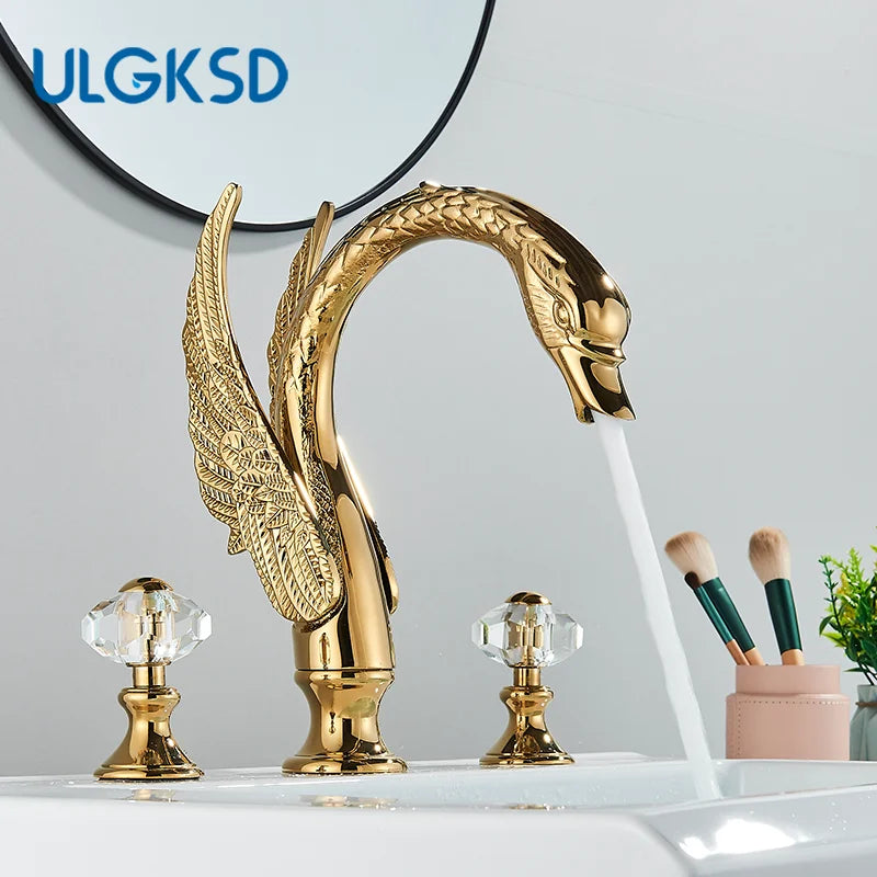 Ulgksd Swan Shape Bathroom Faucet With Crystal Handles Hot Cold