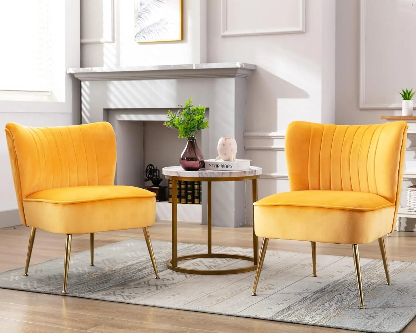 Velvet Accent Chair Set Of 2 Armless Slipper Mid Century