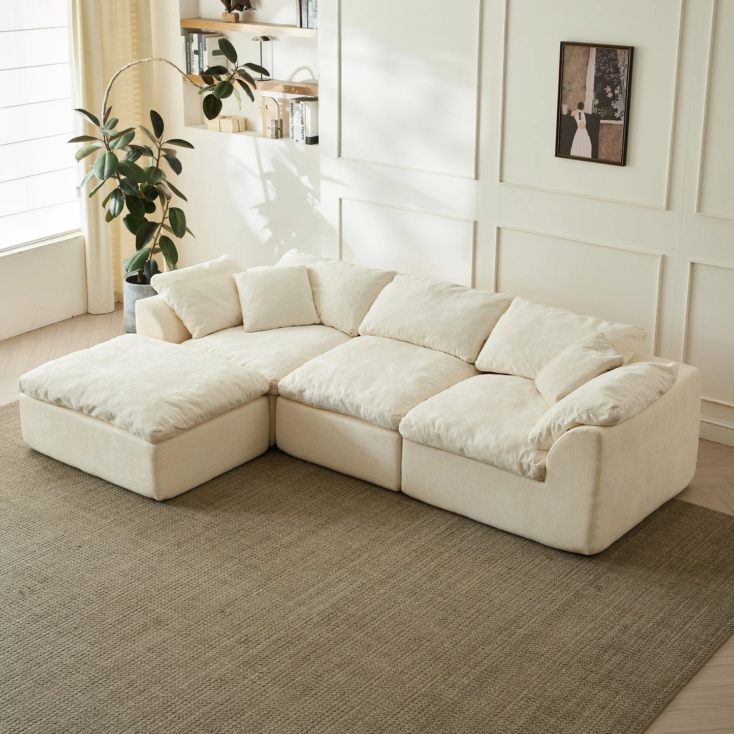 YeflixvrauCN Modern Cloud Chenille L-Shaped Sofa With Ottoman