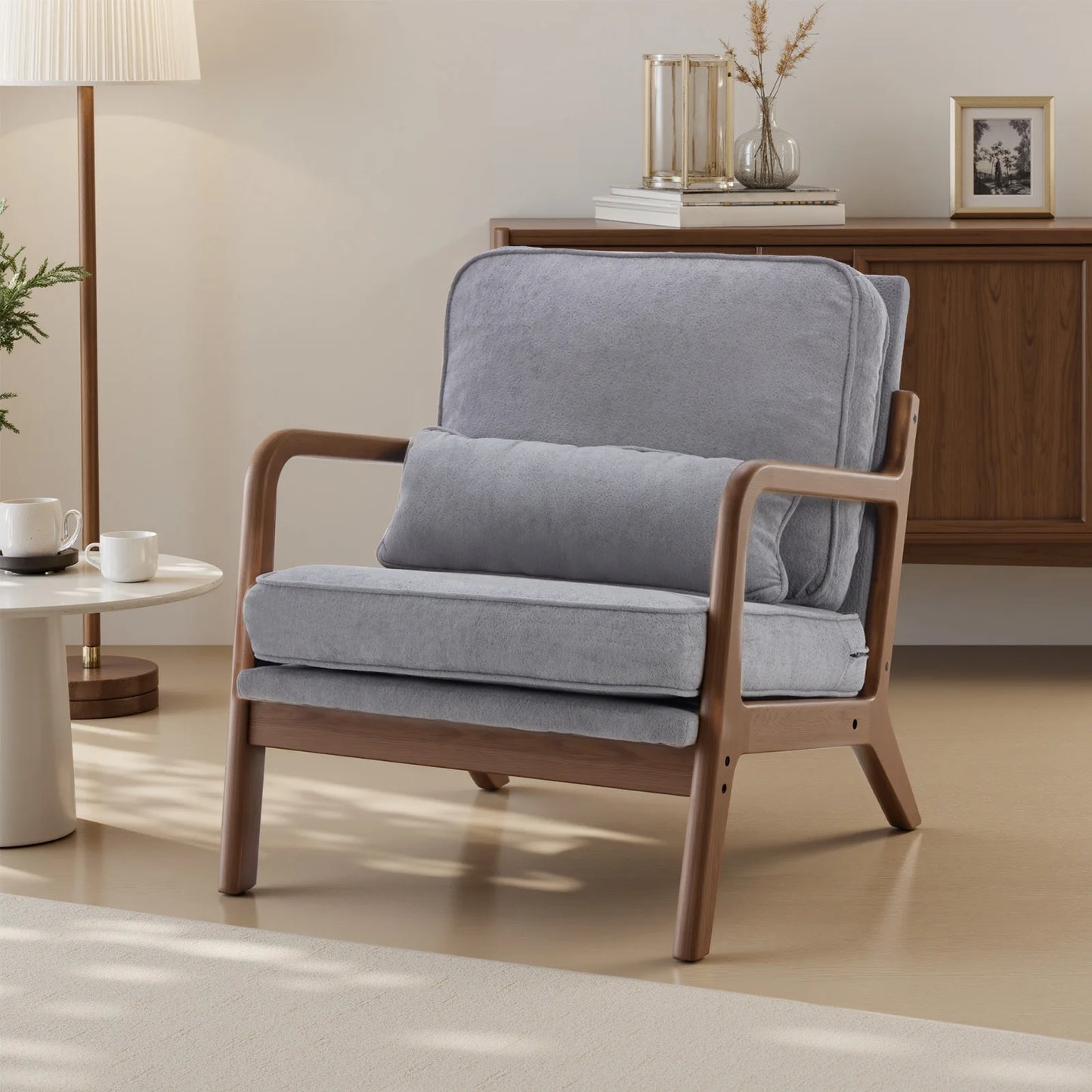 JHK Mid Century Modern Armchair With Wooden Frame