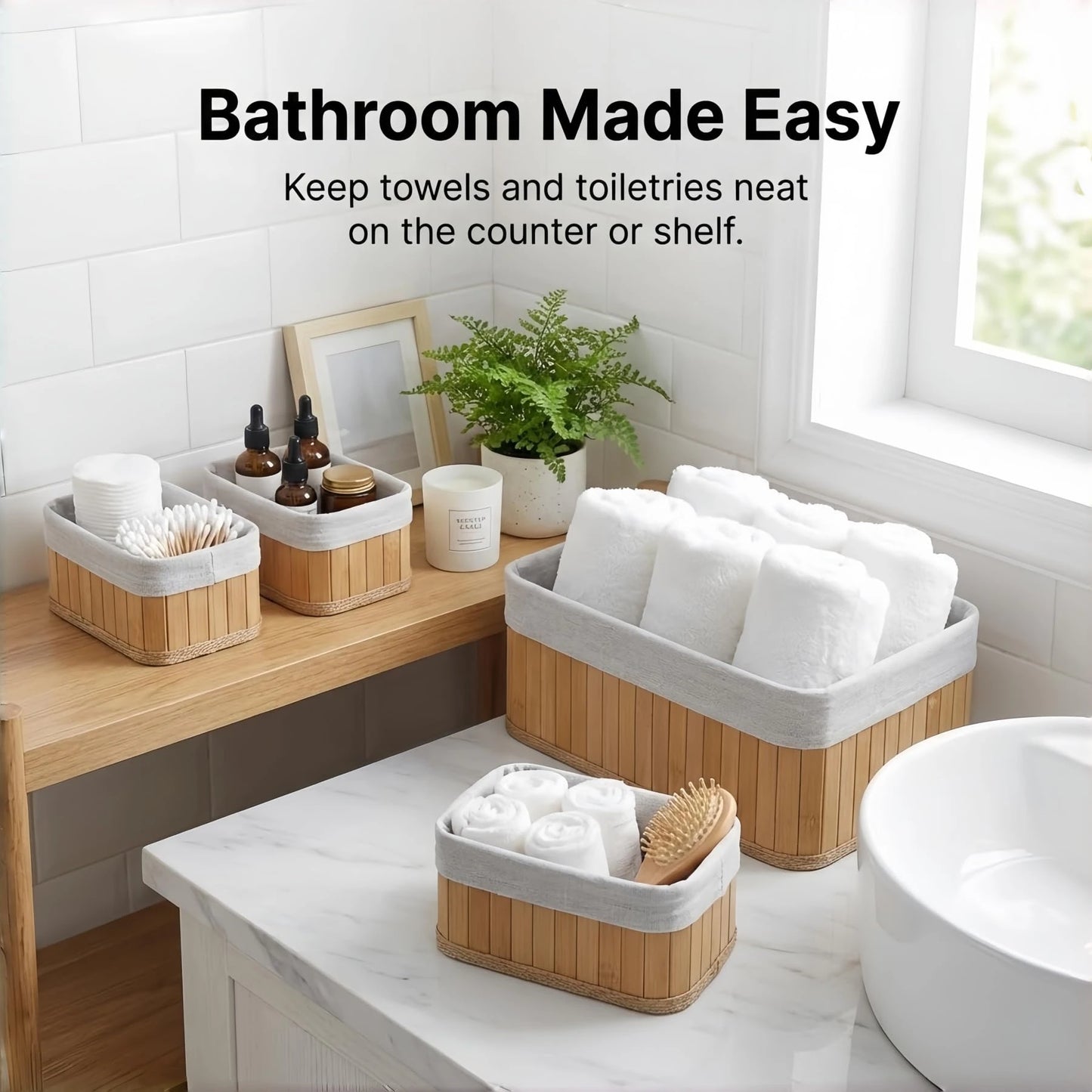 Bamboo Storage Baskets With Removable Washable Liners