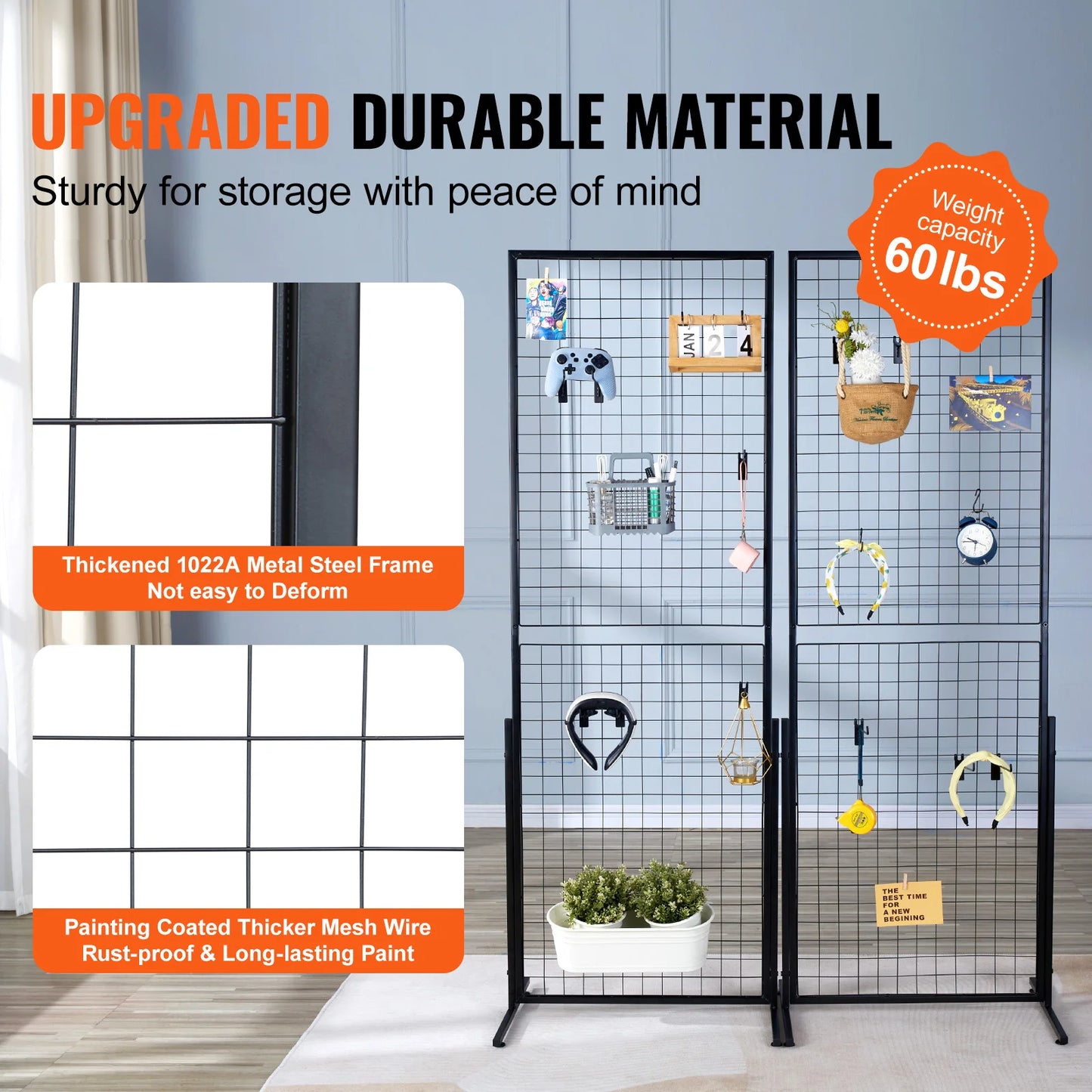 SucceBuy Double Sided Grid Wall Panels Display Racks With Hooks