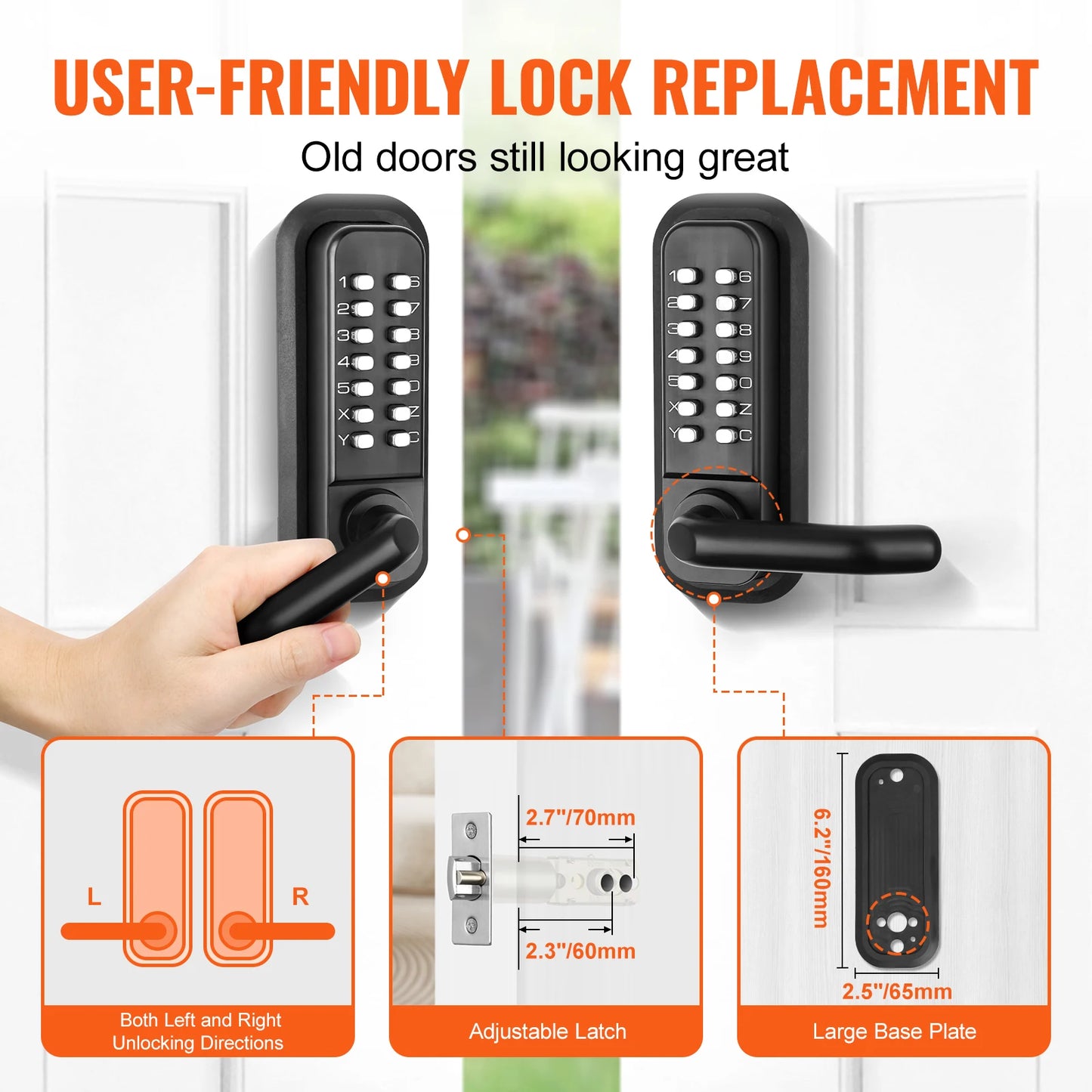 Mechanical Keyless Entry Door Lock With 14 Digit Keypad