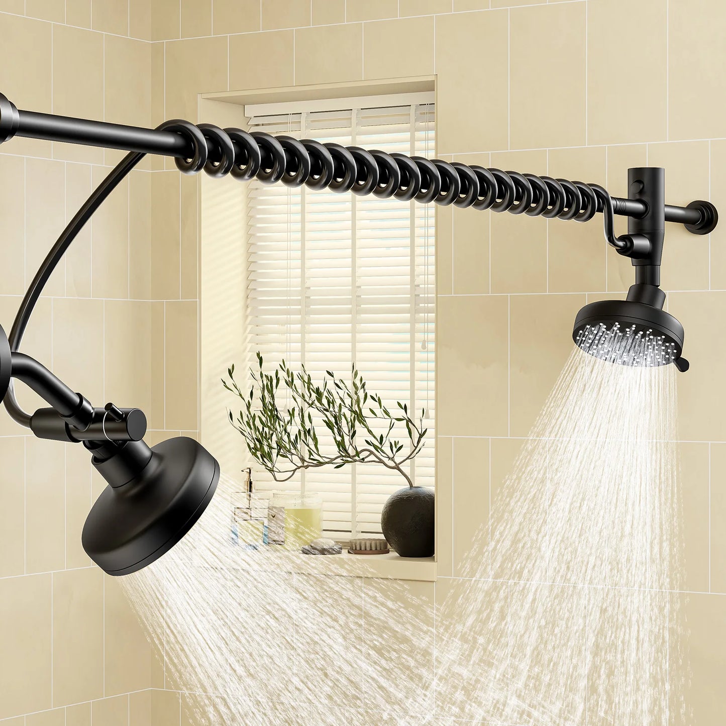 Tandem Dual Shower Head For Couples With Adjustable Slider High Pressure