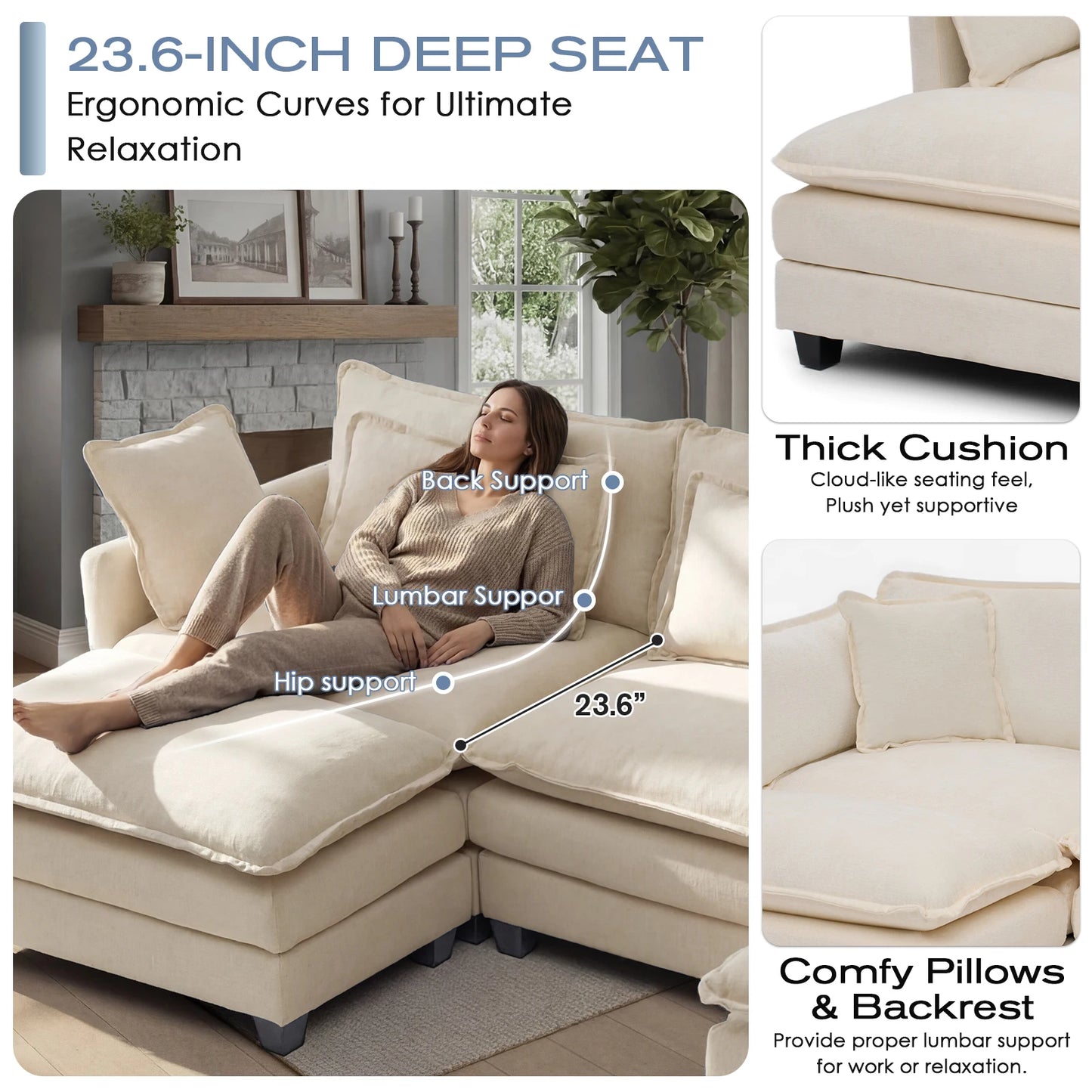 Redlife Modular Sectional Sofa With Ottoman And Wood Frame