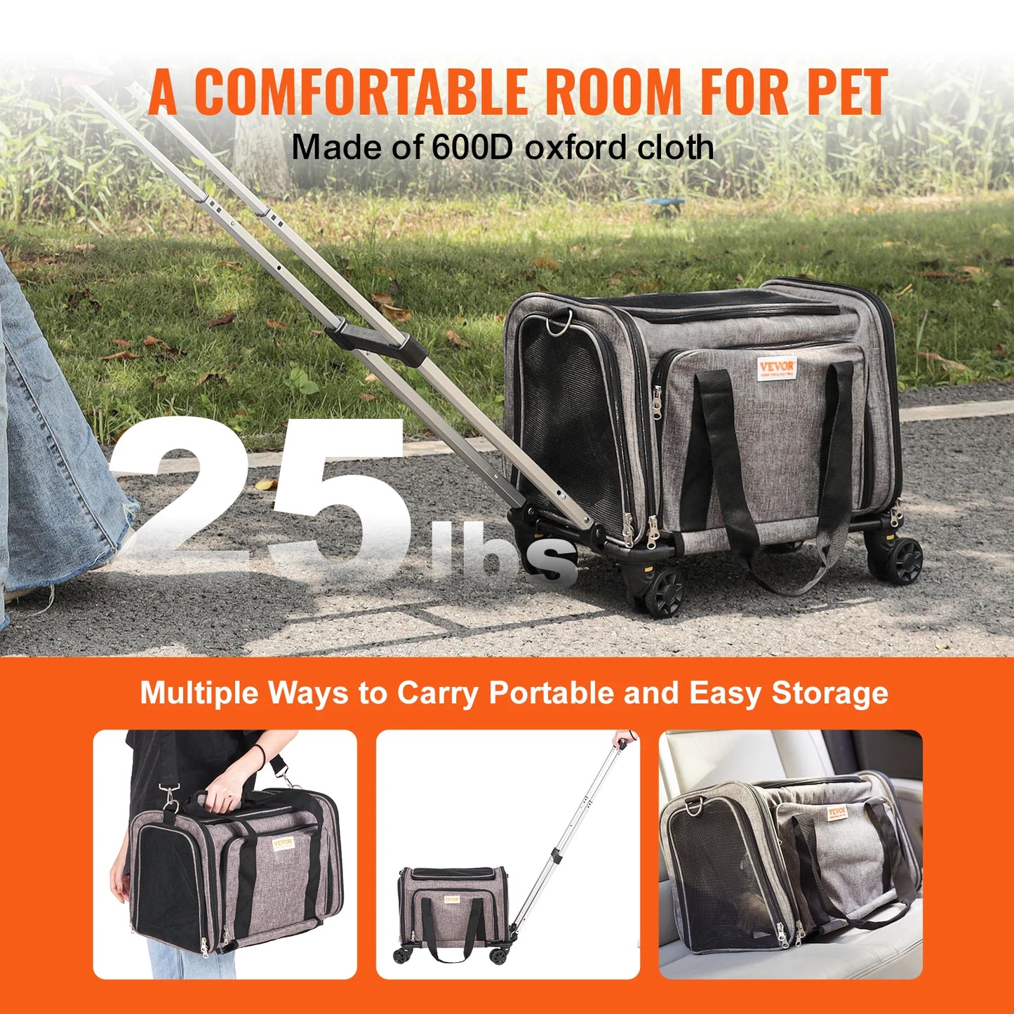 Pet Carrier Backpack for Cats and Small Dogs With Telescopic Handle Wheels