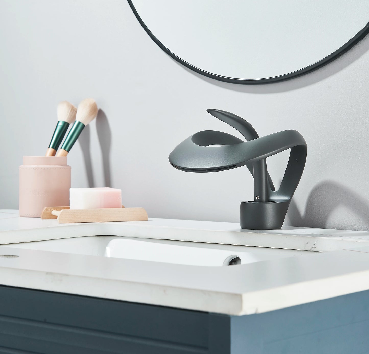 MYQualife Modern Vanity Faucet With Curved Waterfall Spout