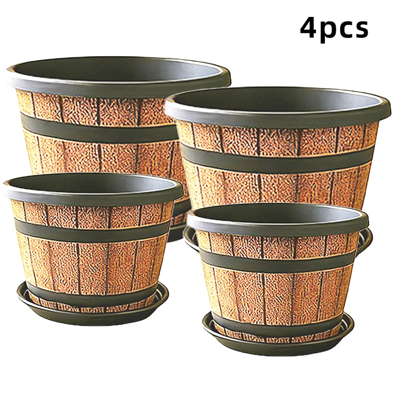 Indoor Resin Barrel Planter for Balcony and Home Office