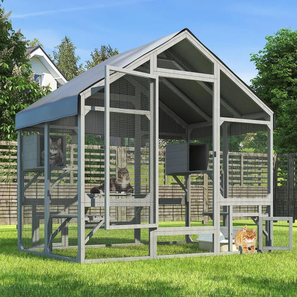 Cat Catio Large Outdoor Enclosure With 7 Tiered Platforms And 2 Resting Boxes
