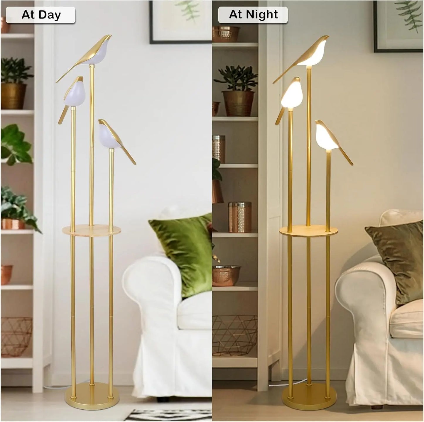 Modern Gold Floor Lamp With Adjustable LED Bird Lights