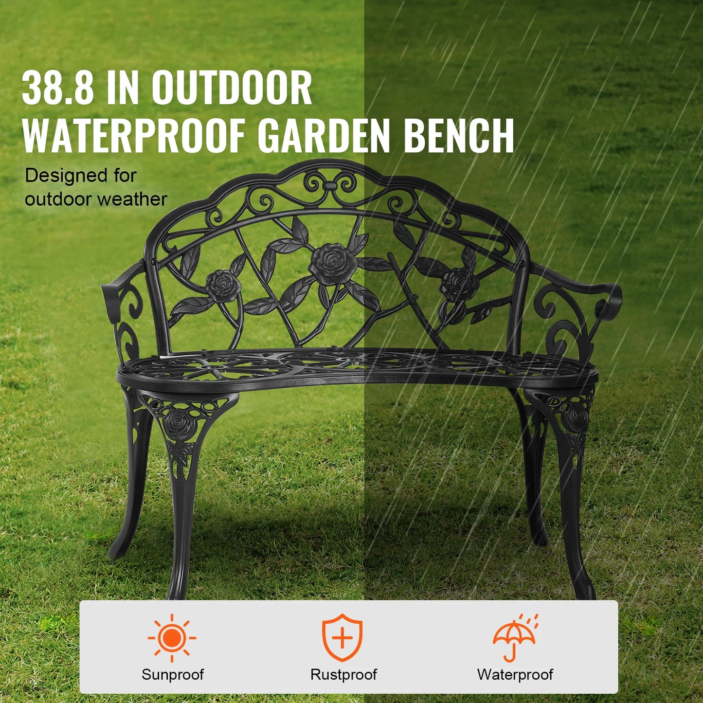 SucceBuy Outdoor Wood and Metal Garden Bench
