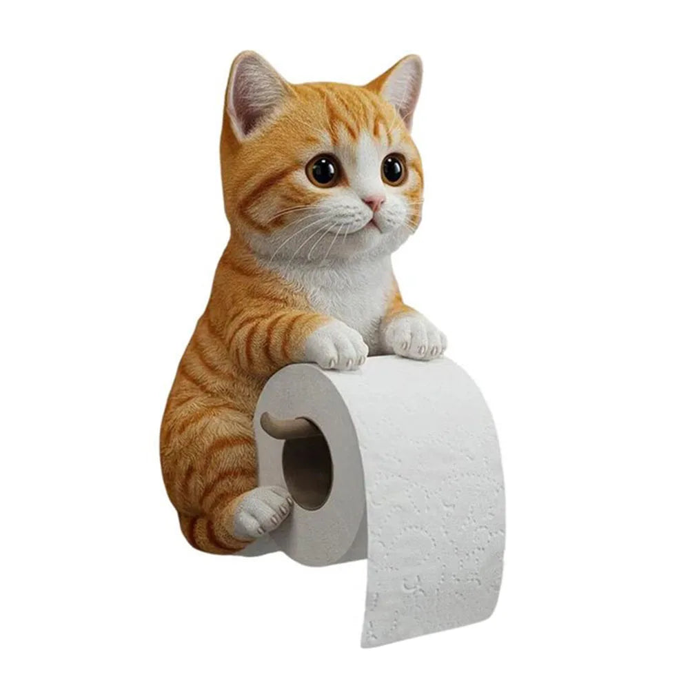 Shunmaii Cat Paper Holder Wall Mount Resin Toilet Roll Rack
