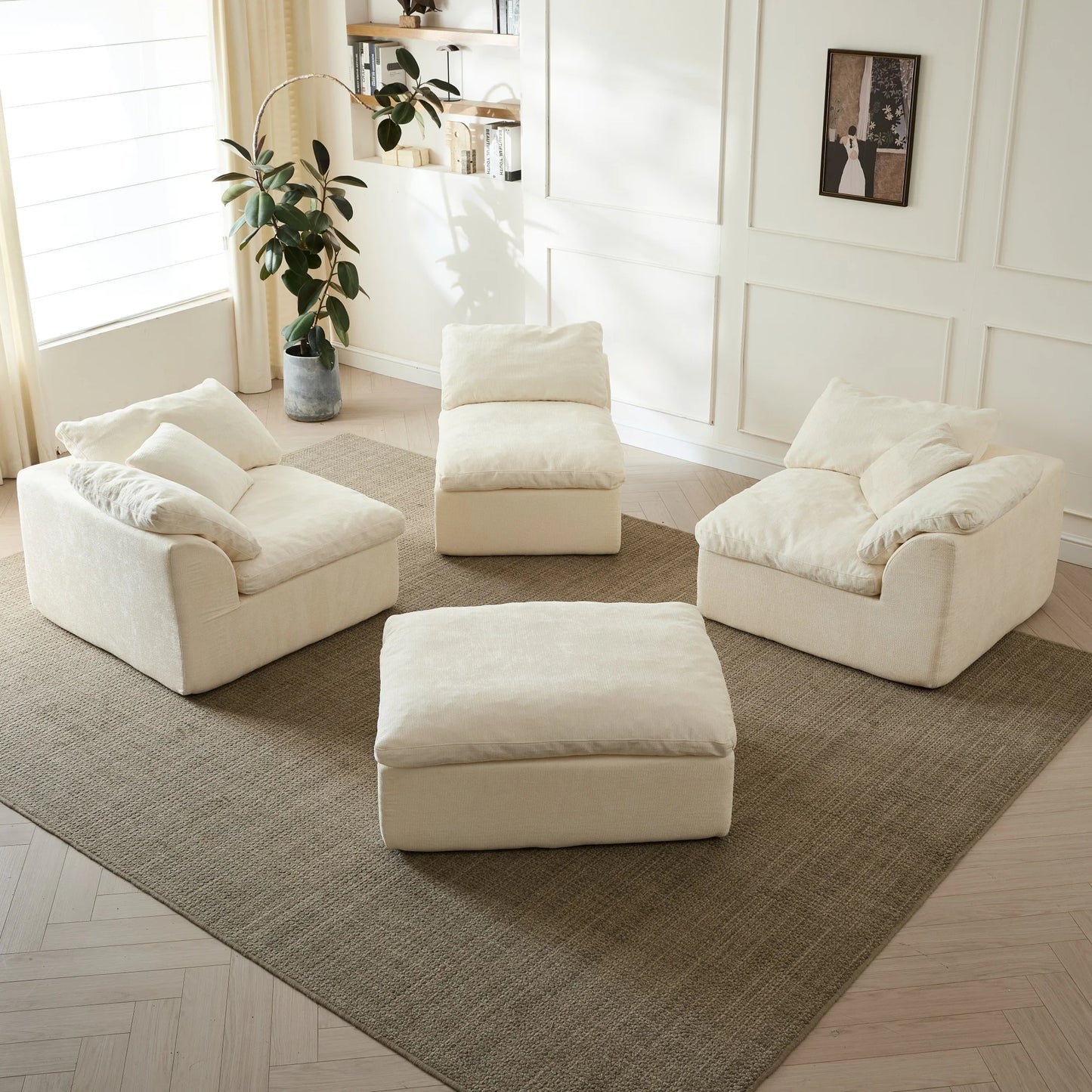 YeflixvrauCN Modern Cloud Chenille L-Shaped Sofa With Ottoman