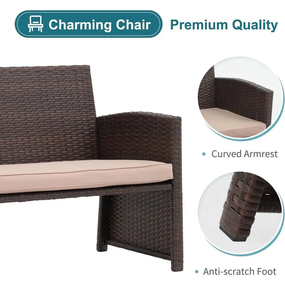 All-Weather Rattan 3-Piece Outdoor Patio Set With Loveseat