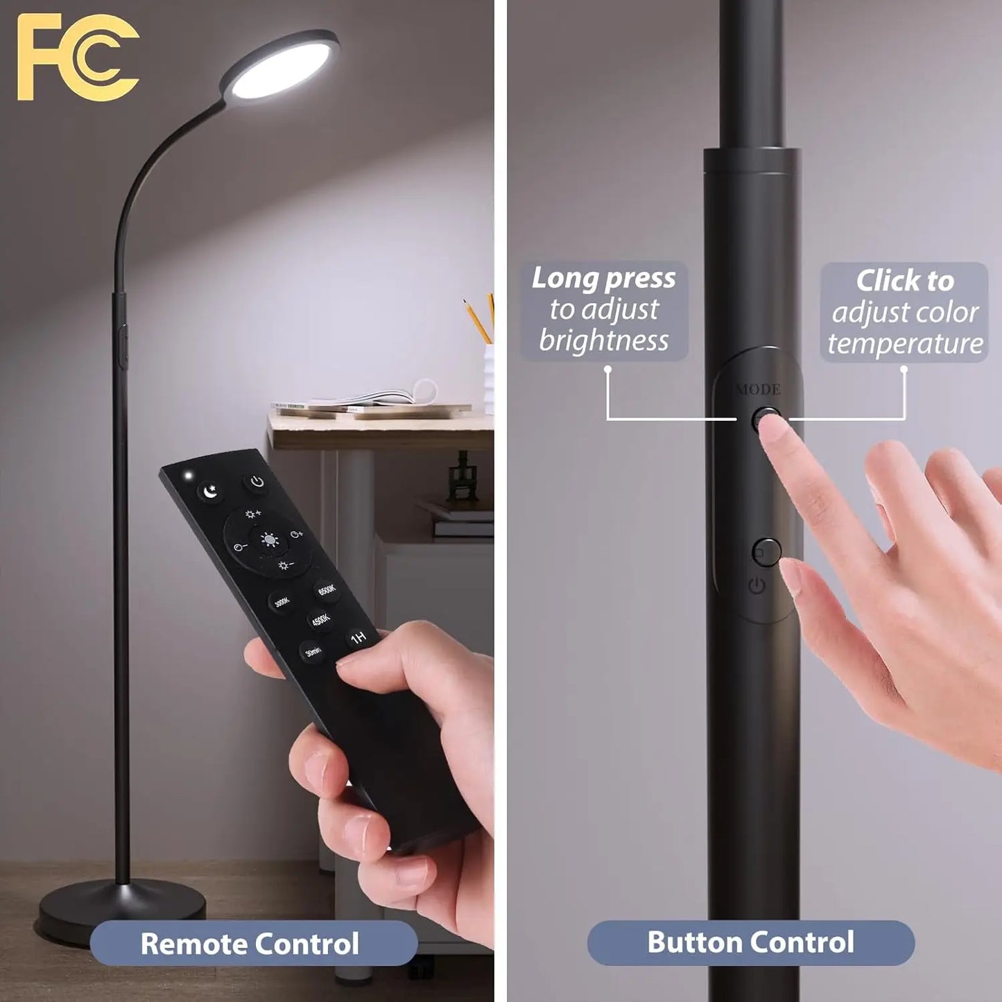 Led Floor Lamp With Remote Dimmable Gooseneck For Living Room
