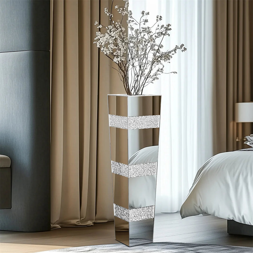 Modern Floor Crystal Glass Mirrored Flower Vase Decorative Standing