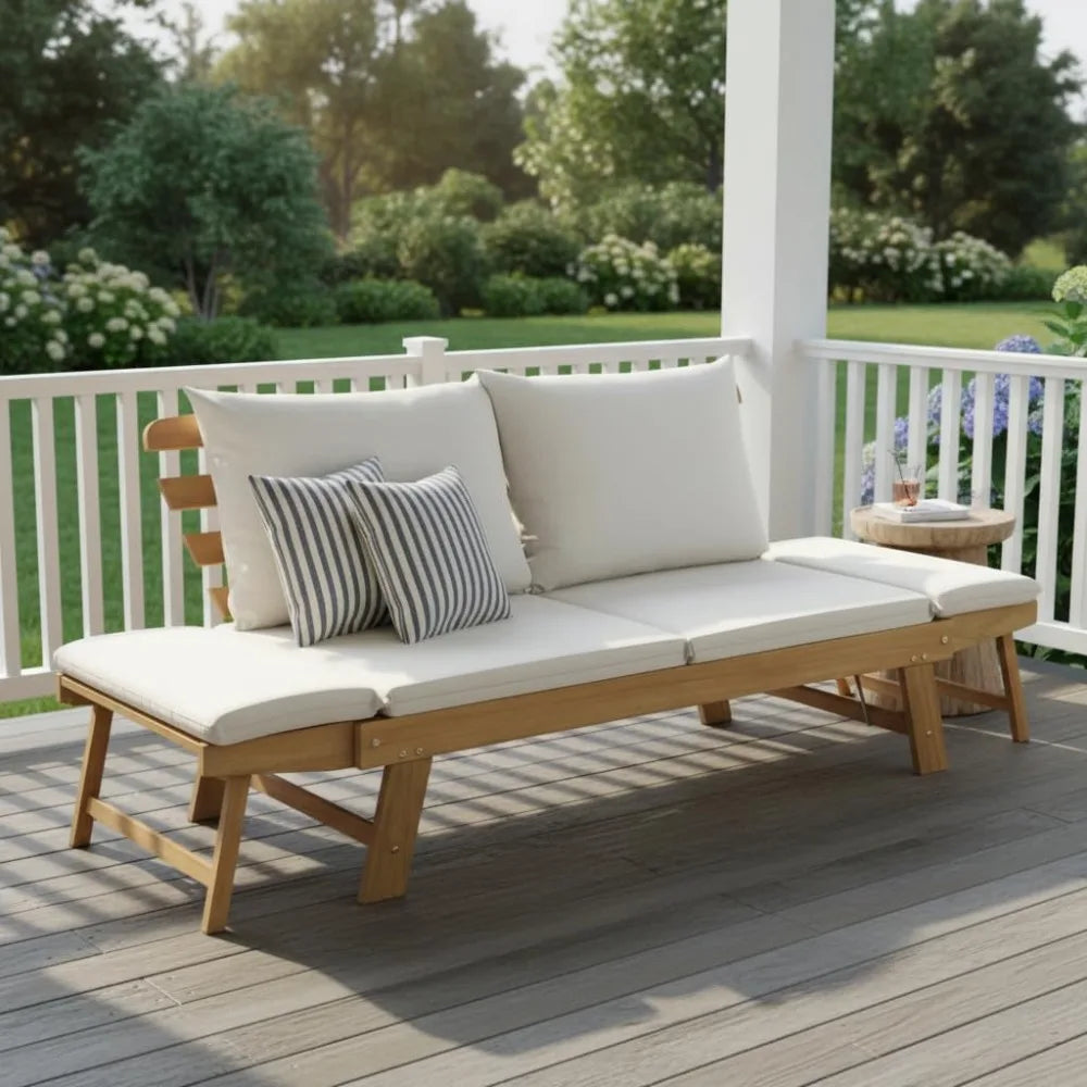 Acacia Outdoor Convertible Patio Sofa Bed With Adjustable Armrests