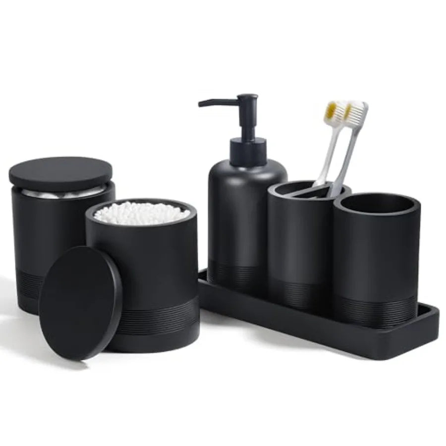 Bamboo Bathroom Accessory Set With Toothbrush Holder Soap Dispenser Tumbler