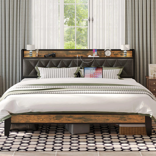 Anctor Storage Headboard Bed Frame With Outlets Noiseless
