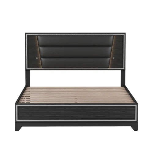 3 Piece Bedroom Set Upholstered Bed With Nightstands Dresser Led