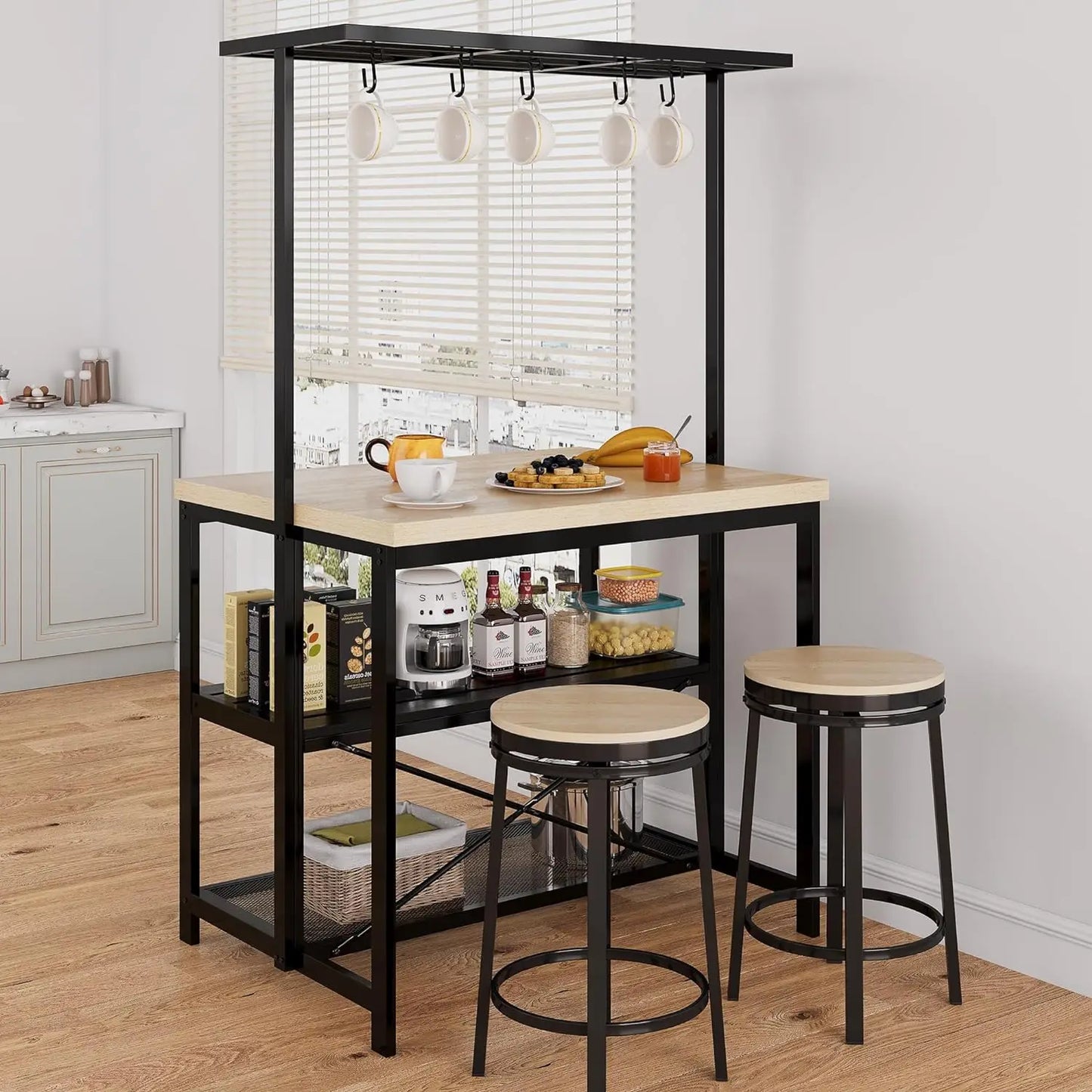 HiMISS Kitchen Island with Storage and Power Outlet