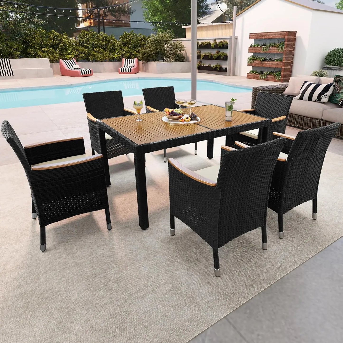 Outdoor Acacia Wood Patio Dining Set With Soft Cushions