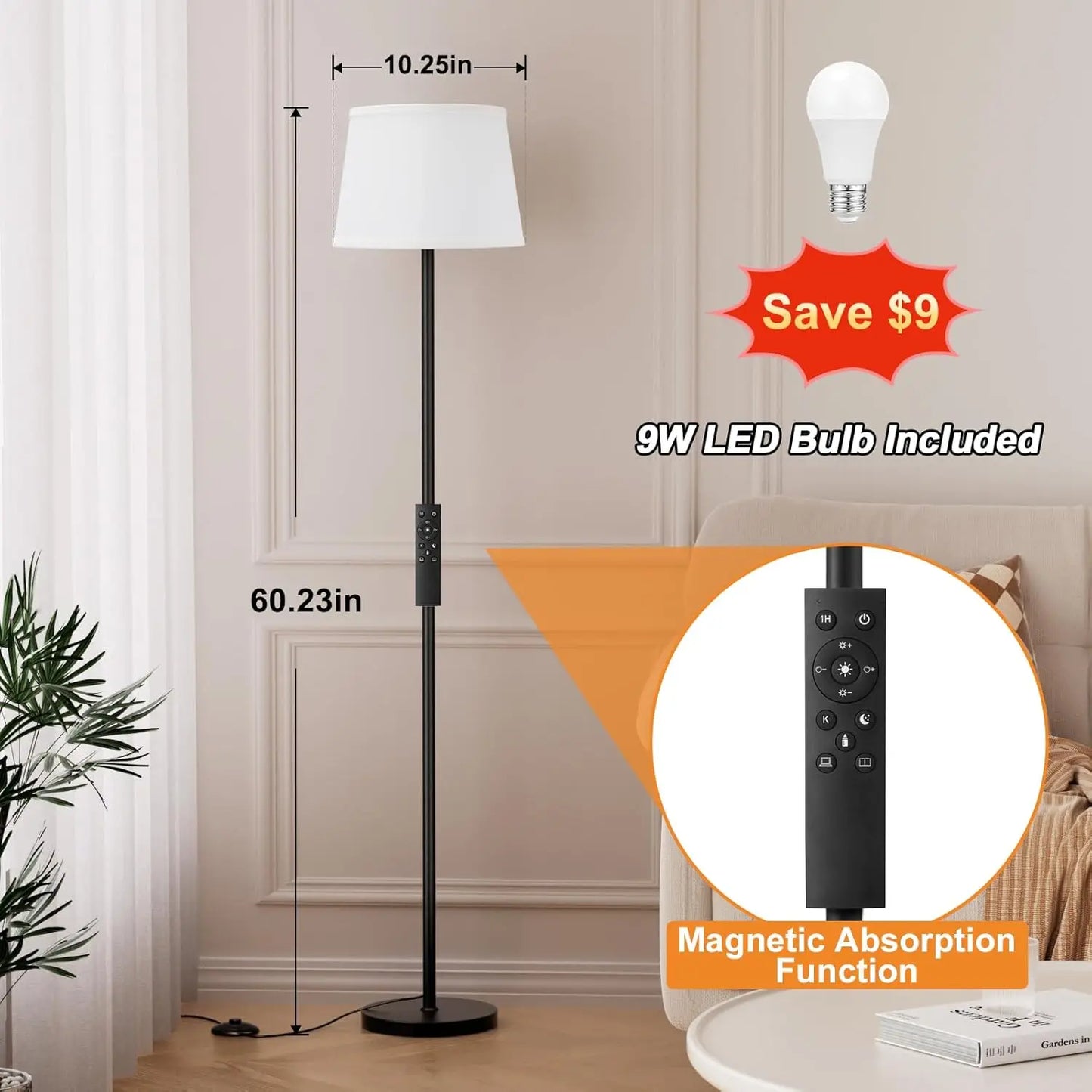 Adjustable Brightness LED Floor Lamp With Remote Control Easy Assembly