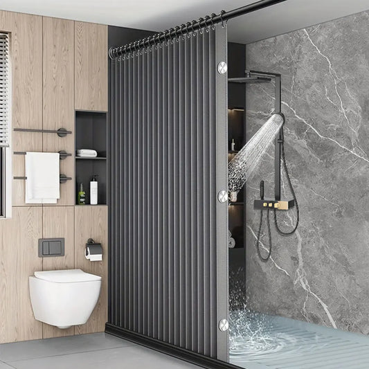 APWIKOGER Foldable Magnetic Waterproof Shower Curtain With 14 Hooks