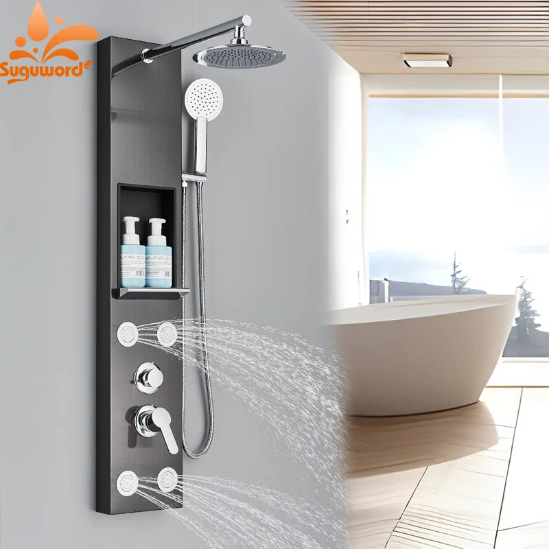Suguword Shower Panel Faucet Fahrenheit Degree Display Spa Massage Jets