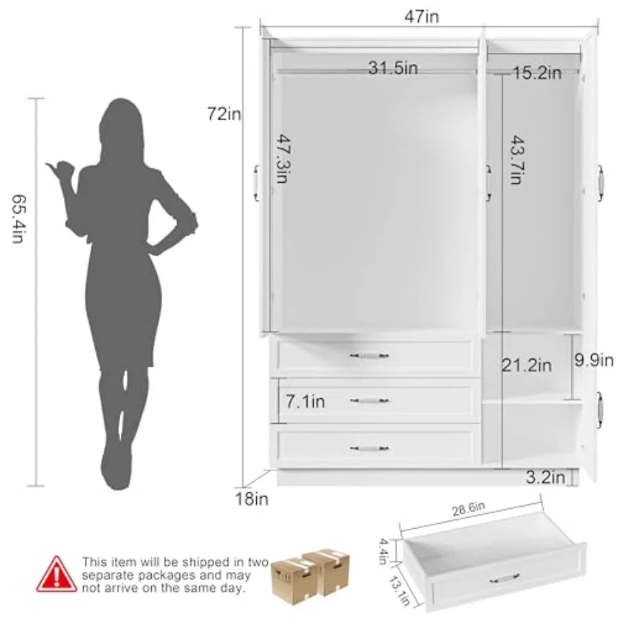 SHXI Three Door Wardrobe Armoire With LED Interior Lighting