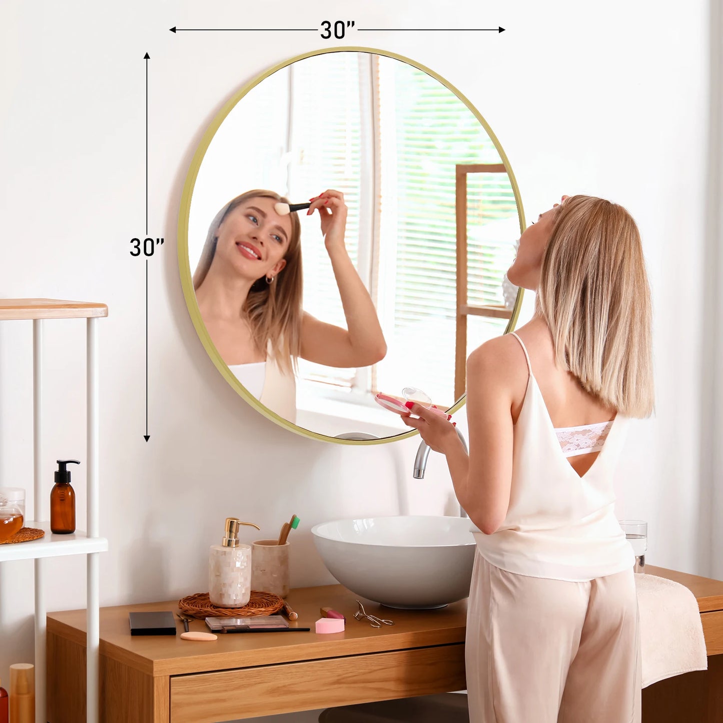 JHK Round Vanity Mirror Framed Matte Metal Wall Mount