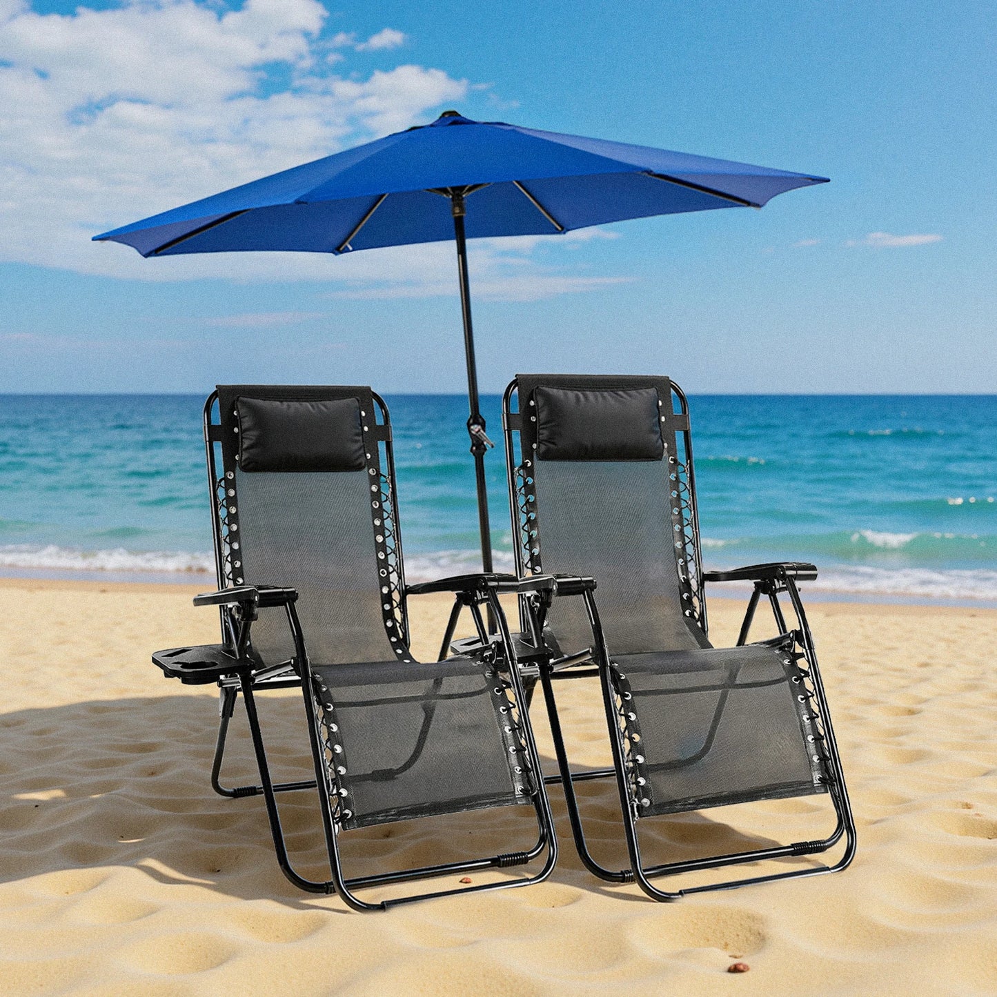 JHK Zero Gravity Set 2 Portable Recliners With Cup Holders