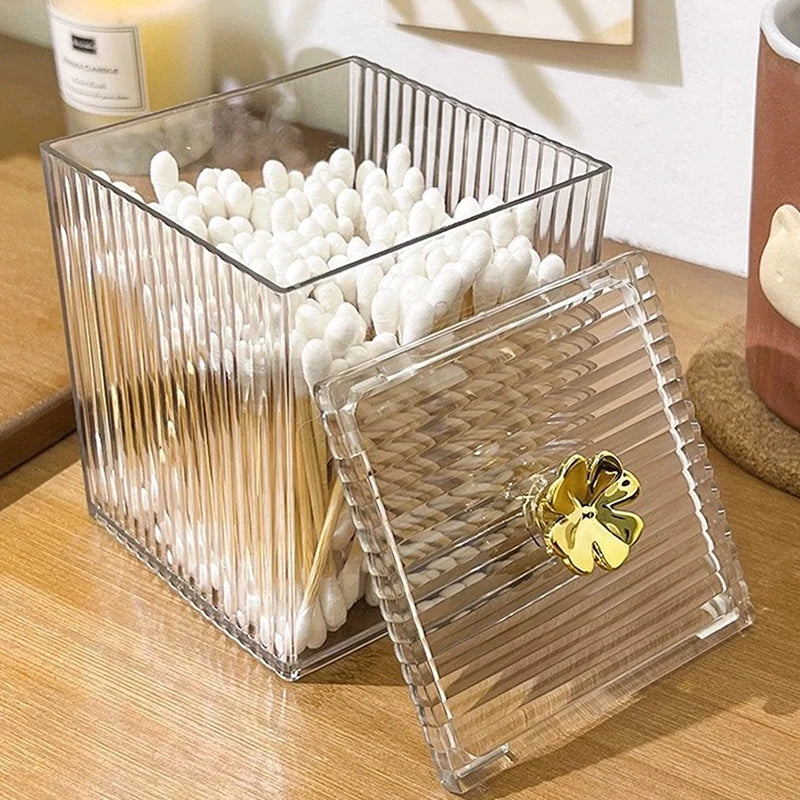 Clear Acrylic Makeup Organizer For Cotton Swabs And Cotton Pads Storage Box