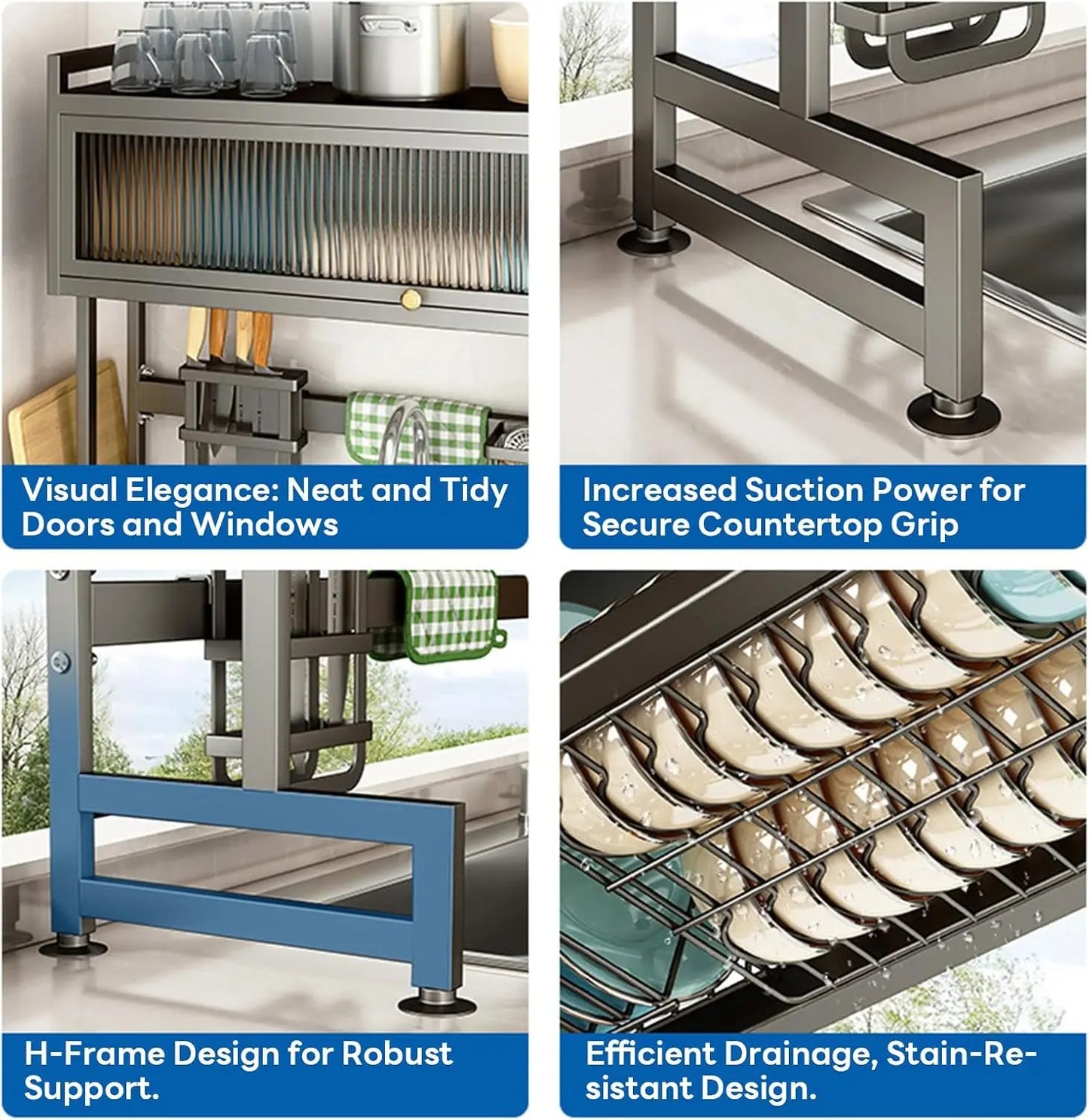 Over The Sink 3-Tier Dish Drying Rack With Cover Durable
