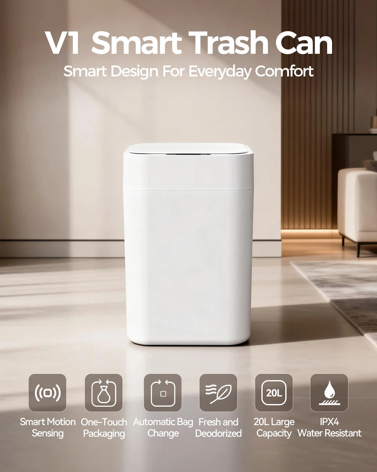 NONECN Automatic Touchless Motion Sensor Trash Can For Kitchen Bathroom