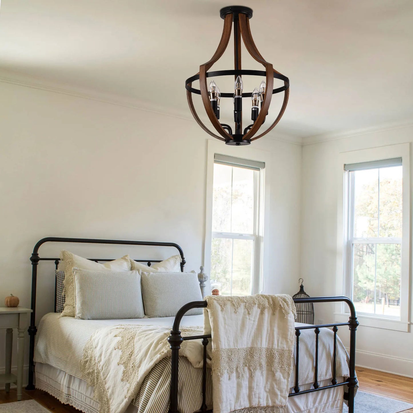Modern Rustic Wooden Pendant Light Fixture Handmade Natural Wood