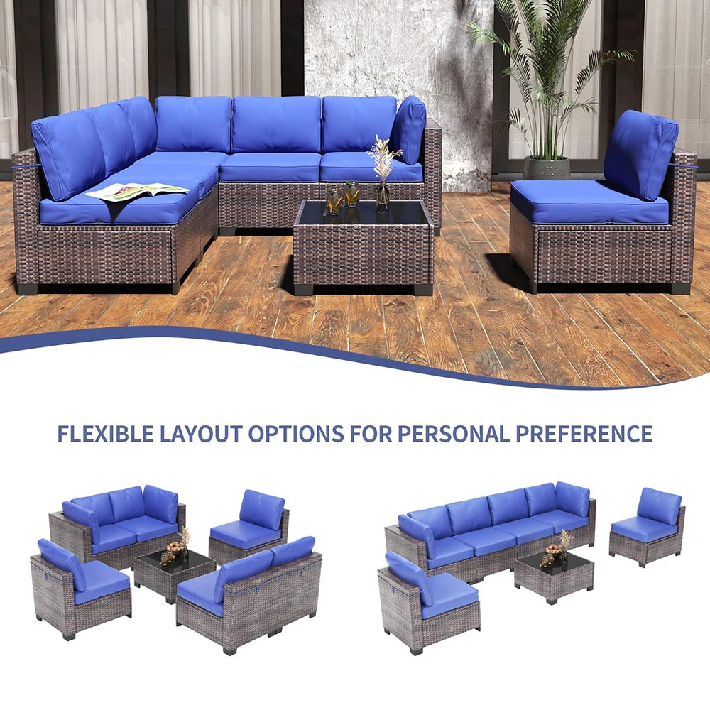 HiMISS 7-Piece PE Rattan Patio Set With Cushions Coffee Table