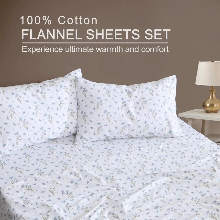 Flannel Sheets Set 100 Cotton Double Brushed Breathable All Seasons