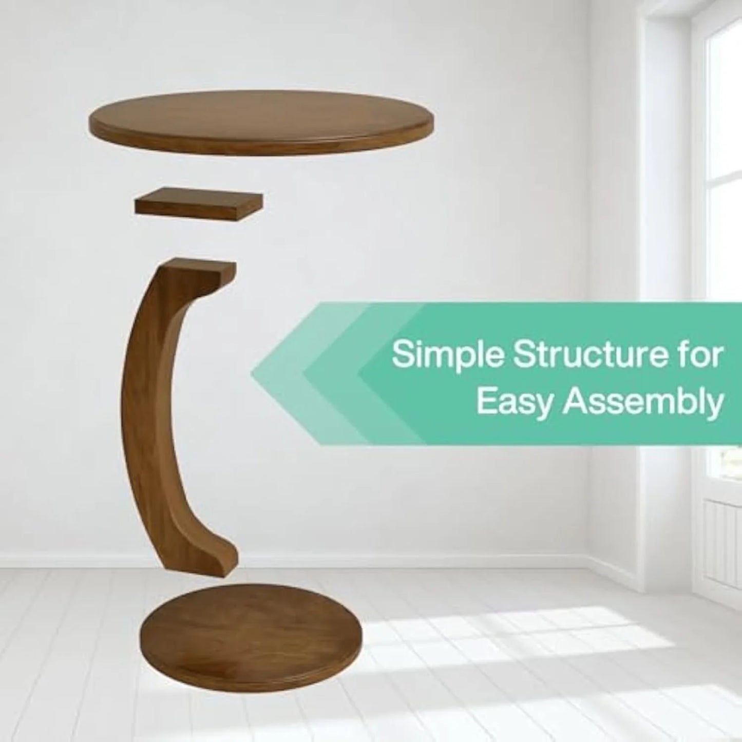 Little Tree Mid Century C Shaped Wood End Table Living